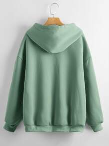 SHEIN LUNE Solid Zip Up Drawstring Hooded Sweatshirt - Green - View 2
