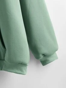 SHEIN LUNE Solid Zip Up Drawstring Hooded Sweatshirt - Green - View 3