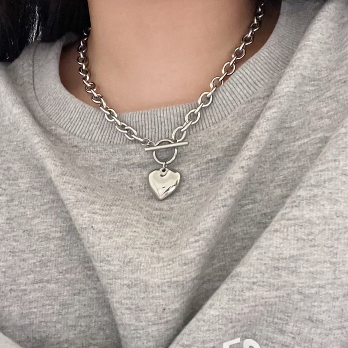 

Heart Decor Chain Necklace, Silver