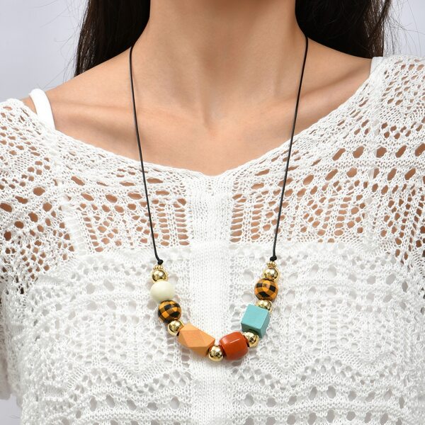 

Wooden Bead Decor Necklace, Multicolor
