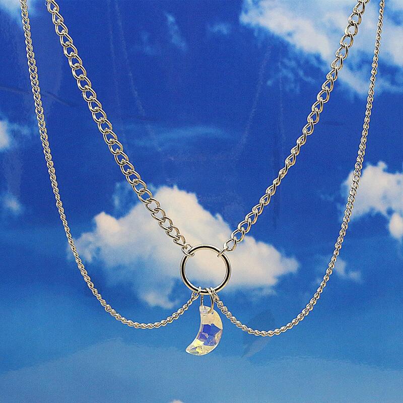 

Moon Decor Chain Necklace, Silver