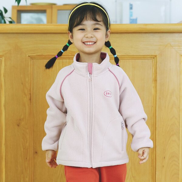 

Toddler Girls 1pc Letter Embroidery Contrast Piping Zip Pocket Fleece Coat, Baby pink