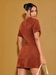 SHEIN Roll Up Sleeve Corduroy Dress