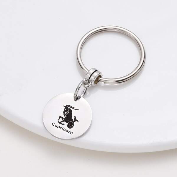 

Constellation Pattern Round Charm Keychain, Silver