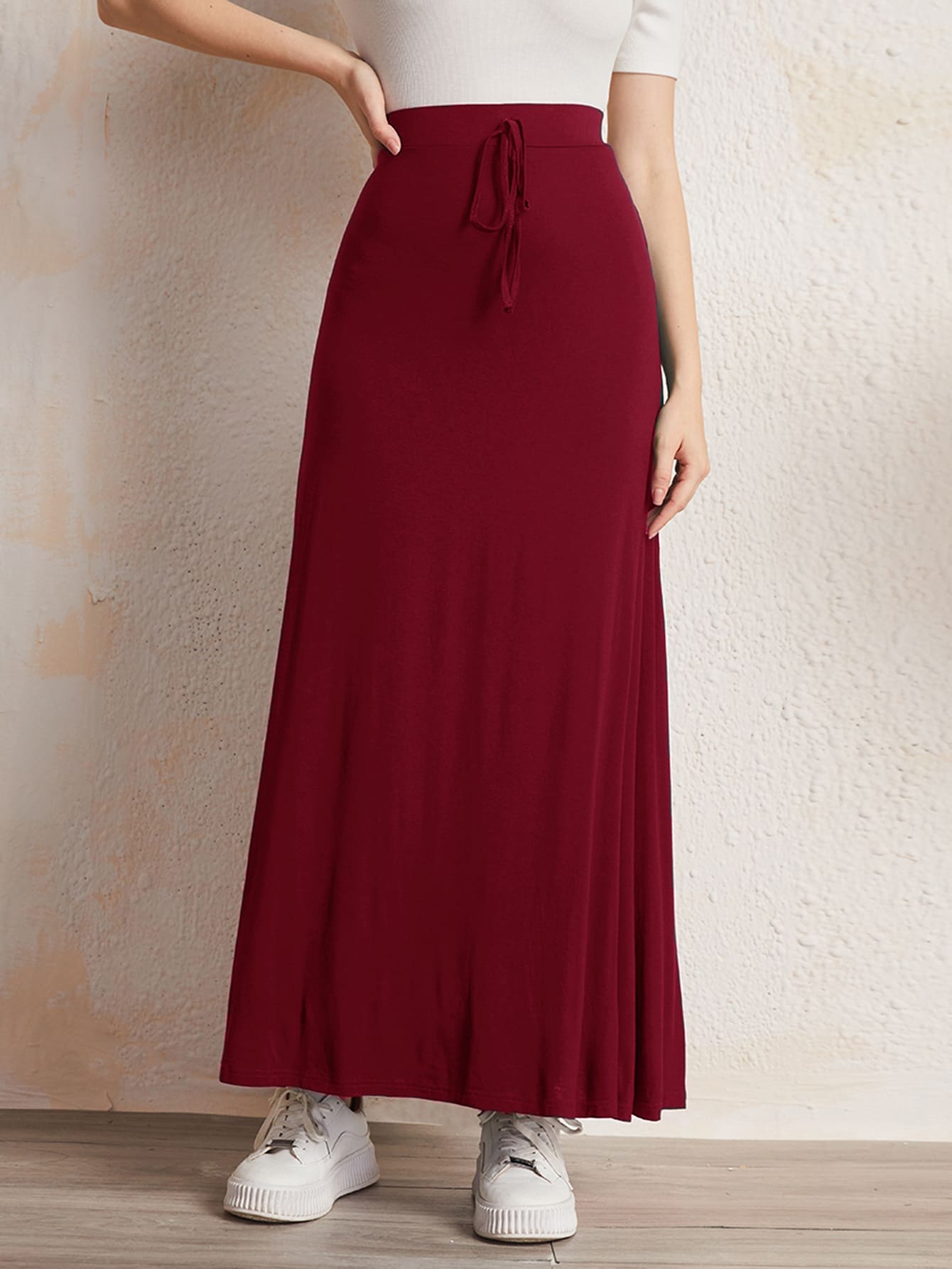 Mulvari Váy Maxi Thường Ngày Thắt Eo Màu Đỏ Burgundy - Màu Đỏ Sâu - Xem 1