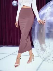 SHEIN BAE 净色松紧腰铅笔裙