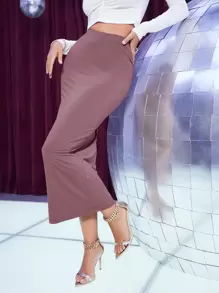 SHEIN BAE 净色松紧腰铅笔裙