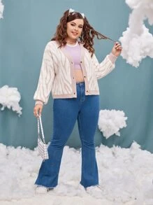 SHEIN Qutie 大碼斑馬紋圖案落肩袖開襟衫 - 彩色 - 查看 4