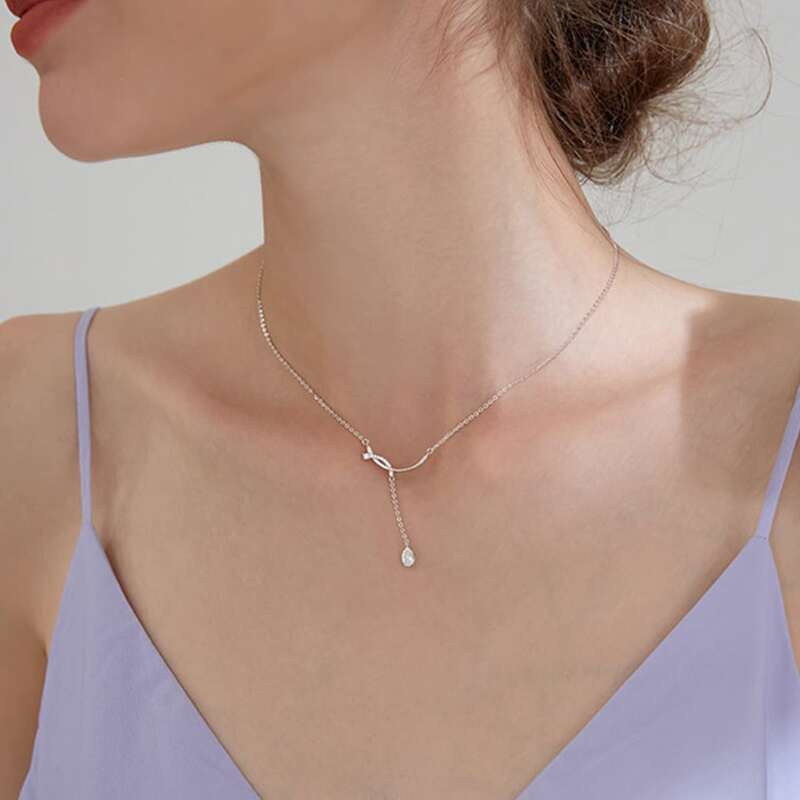 

Rhinestone Decor Chain Necklace, Silver