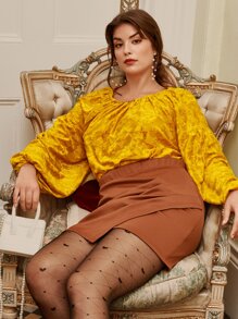 SHEIN Frenchy مقاس كبير ملابس علوية طباعة أزهار جاكار أكمام فانوس عقدة على الظهر - أصفر - مشاهدة 3