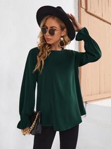 SHEIN Maternity Flounce Sleeve Keyhole Back Blouse - Dark Green - View 1