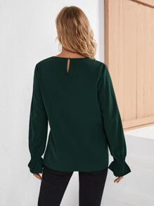 SHEIN Maternity Flounce Sleeve Keyhole Back Blouse - Dark Green - View 2