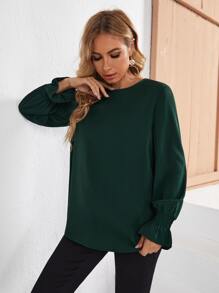 SHEIN Maternity Flounce Sleeve Keyhole Back Blouse - Dark Green - View 3