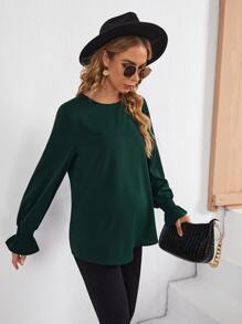 SHEIN Maternity Flounce Sleeve Keyhole Back Blouse - Dark Green - View 5