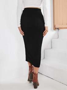 SHEIN 孕婦高腰麻花編織半身裙 - 黑色 - 查看 2