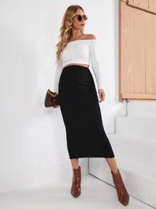 SHEIN 孕婦高腰麻花編織半身裙 - 黑色 - 查看 3