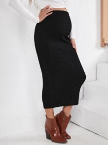 SHEIN 孕婦高腰麻花編織半身裙 - 黑色 - 查看 4