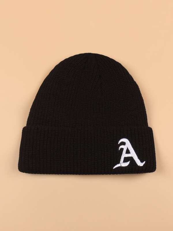 Letter Embroidered Knit Hat SHEIN USA