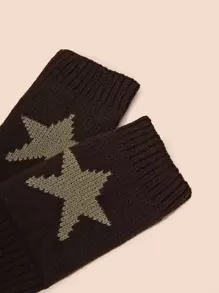 1pair Women's Knitted Short Gloves With Star Decorations, Stylish And Suitable For Daily Use - Multicolor - View 3