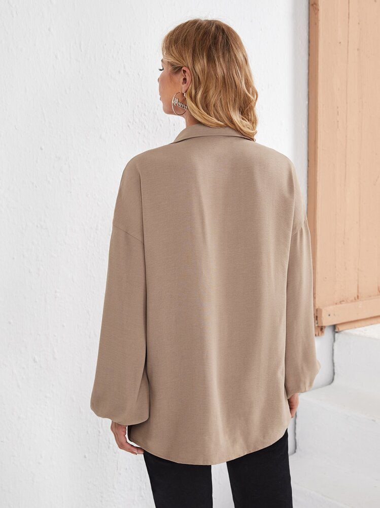 SHEIN Maternity Drop Shoulder Belted Blouse - Mocha Brown - View 2