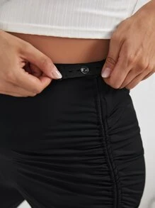 SHEIN Maternity Adjustable Elastic Waist Drawstring Side Cycling Shorts - Black - View 5