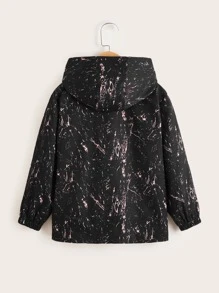 SHEIN Niños Cazadora salpicaduras de tinta cremallera con capucha - Negro - Ver 2