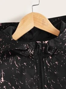 SHEIN Niños Cazadora salpicaduras de tinta cremallera con capucha - Negro - Ver 4