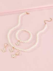 Bộ đồ trang sức đính cườm ngọc trai 4 cái cho cô gái - trắng - Xem 1