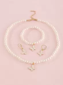 Bộ đồ trang sức đính cườm ngọc trai 4 cái cho cô gái - trắng - Xem 2