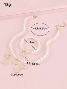 Bộ đồ trang sức đính cườm ngọc trai 4 cái cho cô gái - trắng - Xem 3