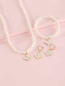 Bộ đồ trang sức đính cườm ngọc trai 4 cái cho cô gái - trắng - Xem 4