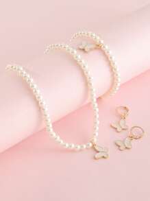 Bộ đồ trang sức đính cườm ngọc trai 4 cái cho cô gái - trắng - Xem 5