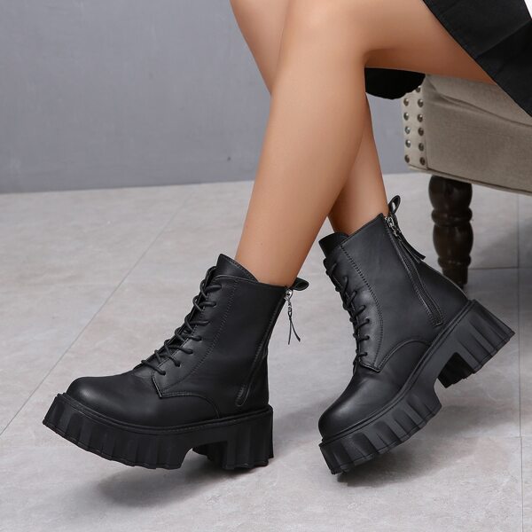 

Side Zipper Platform Combat Boots, Black