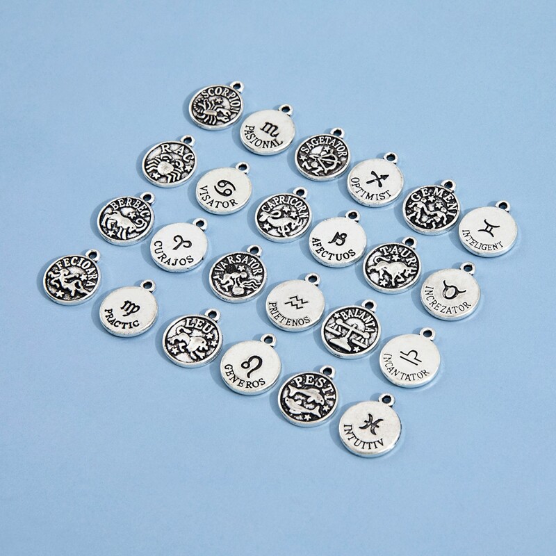 

24pcs Constellation Engraved DIY Jewelry Accessory, Silver