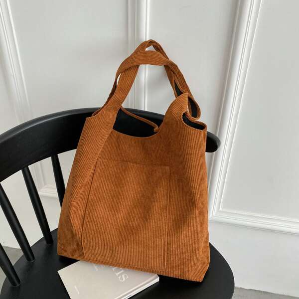

Minimalist Pocket Front Shopper Bag, Brown