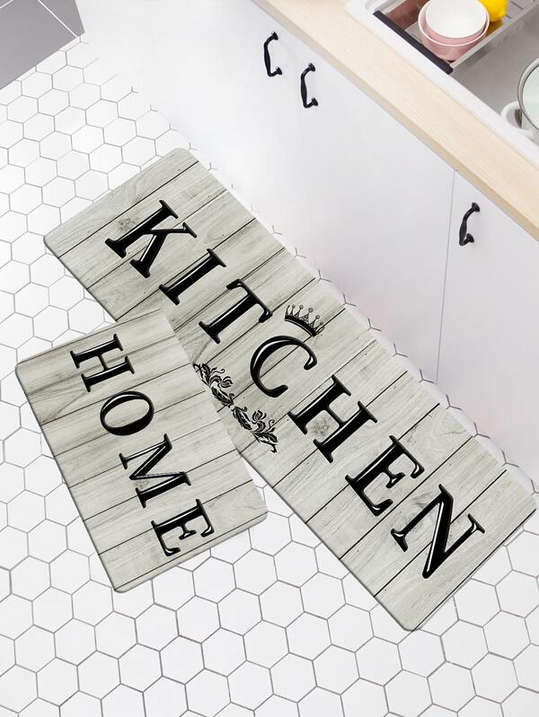 1pc Letter Graphic Kitchen Rug