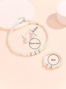 珍珠串珠項鍊和手環和耳環 - 白色 - 查看 3