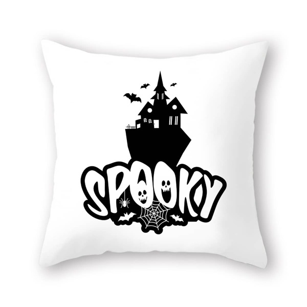 

Halloween Letter Graphic Cushion Cover Without Filler, Black and white