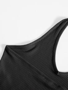 SHEIN EZwear Rib-Knit Crop Halter Top - Dark Grey - View 4