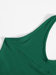 SHEIN EZwear Rib-Knit Crop Halter Top - Green - View 4