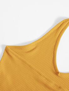 SHEIN EZwear Rib-Knit Crop Halter Top - Mustard Yellow - View 4
