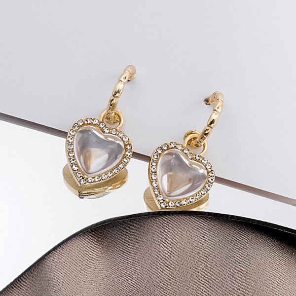 

Zircon Heart Drop Earrings, Gold