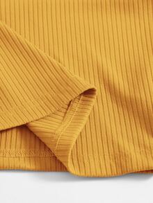 SHEIN EZwear Rib-Knit Crop Halter Top - Mustard Yellow - View 6