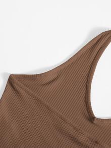 SHEIN EZwear Áo hai dây Gân đan màu trơn Gợi cảm - Cà phê nâu - Xem 4