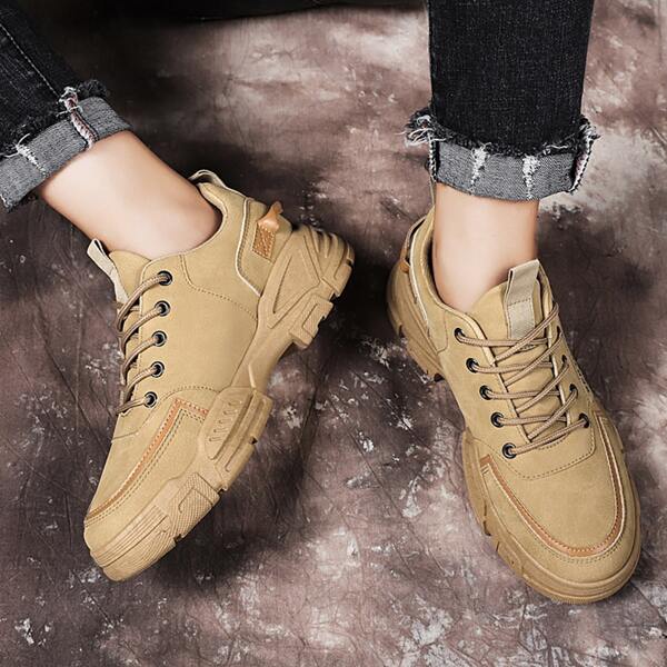 

Men Stitch Detail Lace-up Front Sneakers, Yellow