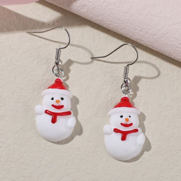 

Christmas Snowman Drop Earrings, White