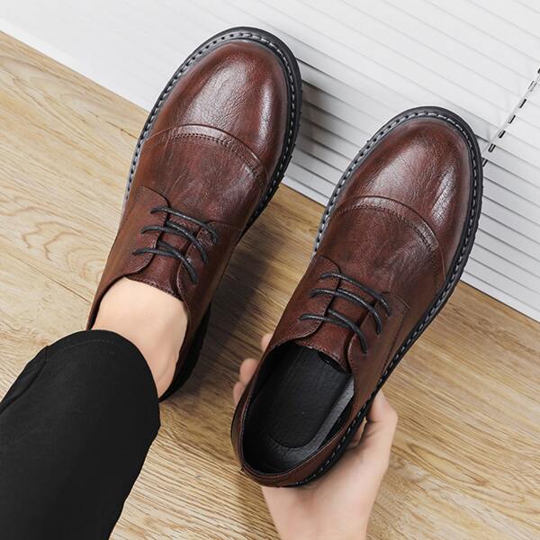 

Men Minimalist Lace-up Front Oxford Shoes, Burgundy