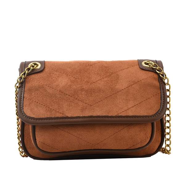 

Chevron Flap Chain Shoulder Bag, Brown