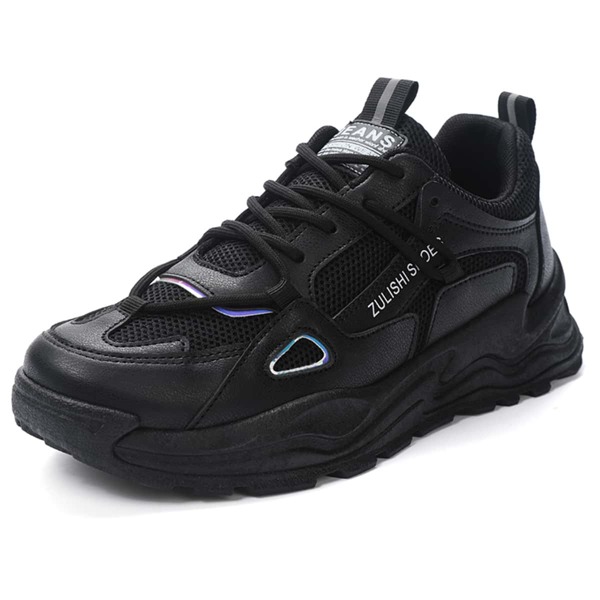

Men Lace-up Front Mesh Panel Chunky Sneakers, Black