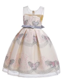 Tween meisje Nette jurk Met Vlinder & Cutout design , Gemaakt Van Satijn Materiaal , Elegant En , Geschikt Voor School Prestaties